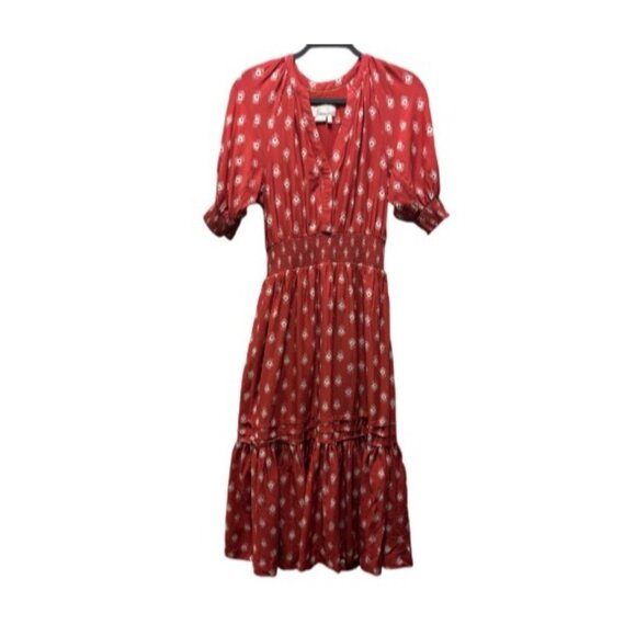 Anthropologie Womens Felipa Tiered Ruffle Midi Dress Red XS Boho - Picture 2 of 11